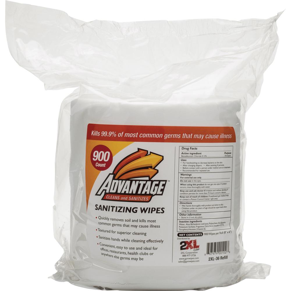 2XL Advantage Sanitizing Wipes - 6" x 8" - White - Alcohol-free - For Health Club - 900 Per Bucket - 1 / Roll