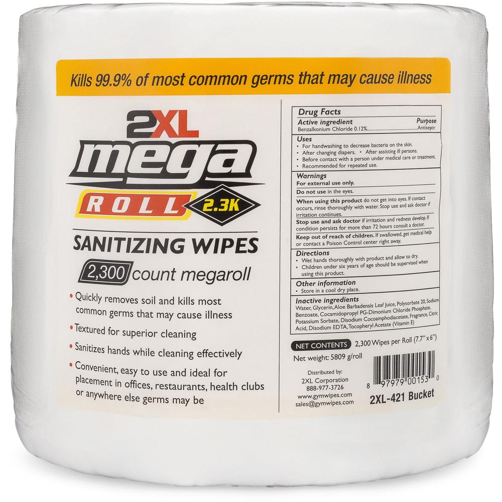 2XL Mega Roll Sanitizing Wipes - White - Non-toxic, Non-irritating, Alcohol-free, Phenol-free, Bleach-free, Ammonia-free, Recycl