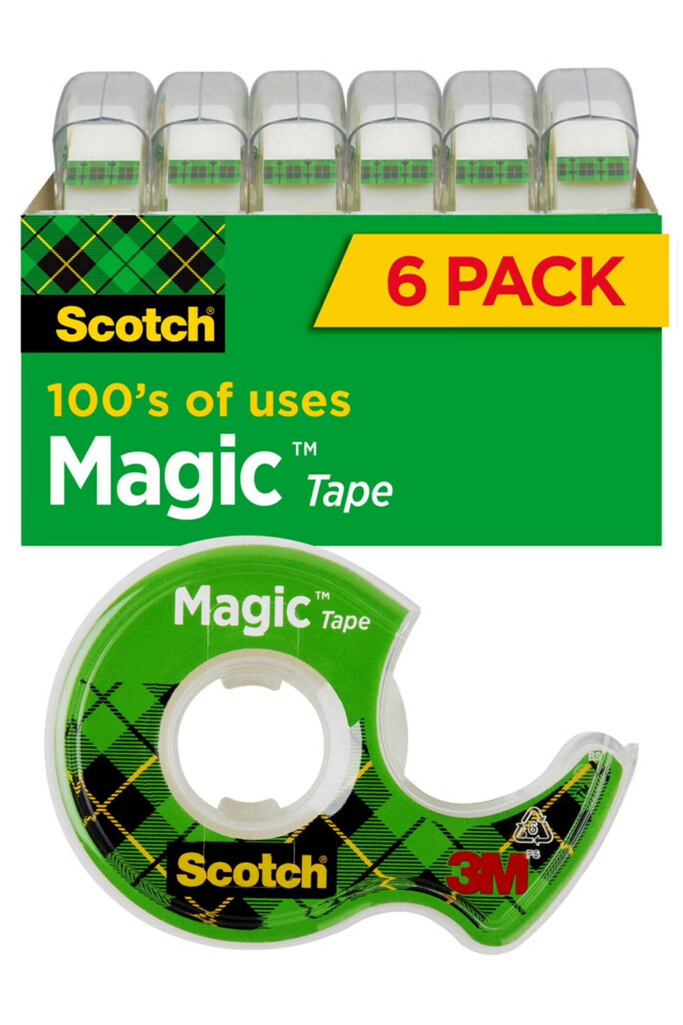 Magic Tape, 3/4" x 650", Pack of 6
