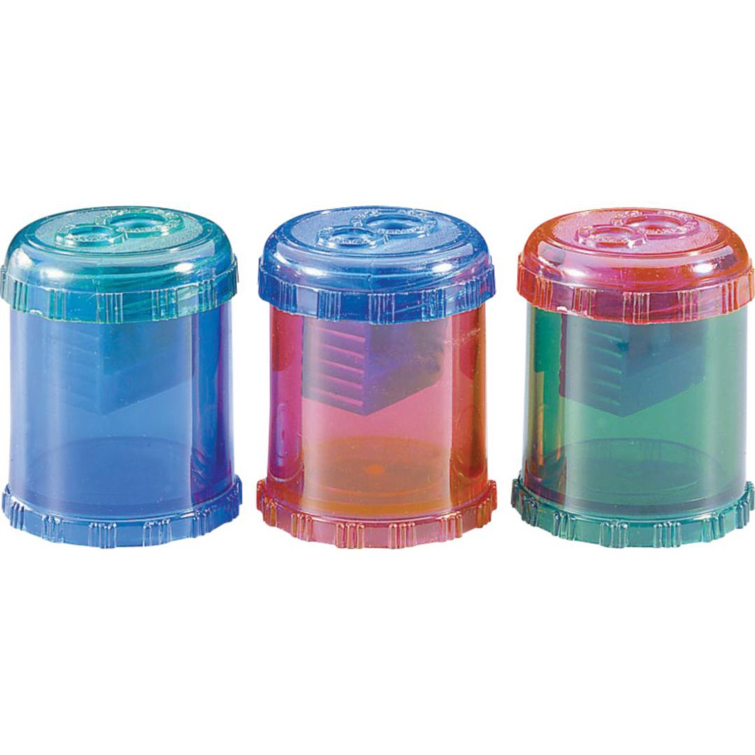Plastic Manual Pencil and Crayon Sharpener, 2-Hole, Assorted Colors