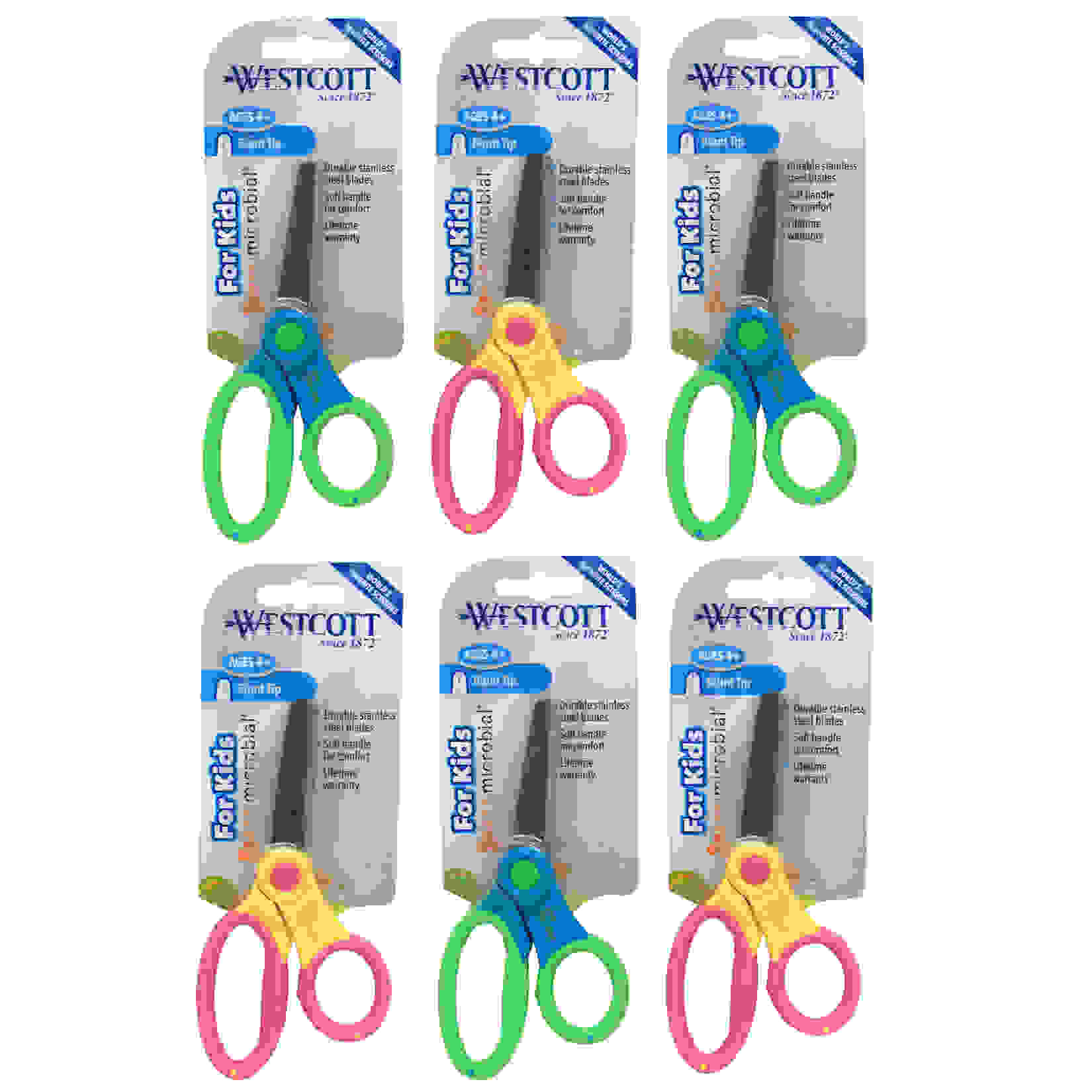 Kids 5" Scissors with Anti-Microbial Protection, Blunt, Colors Vary, Pack of 6