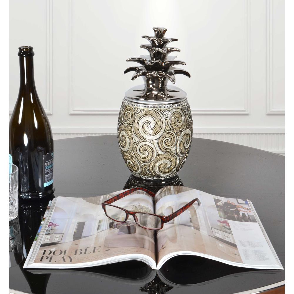 Silver Black Crystal Large Pineapple Canister