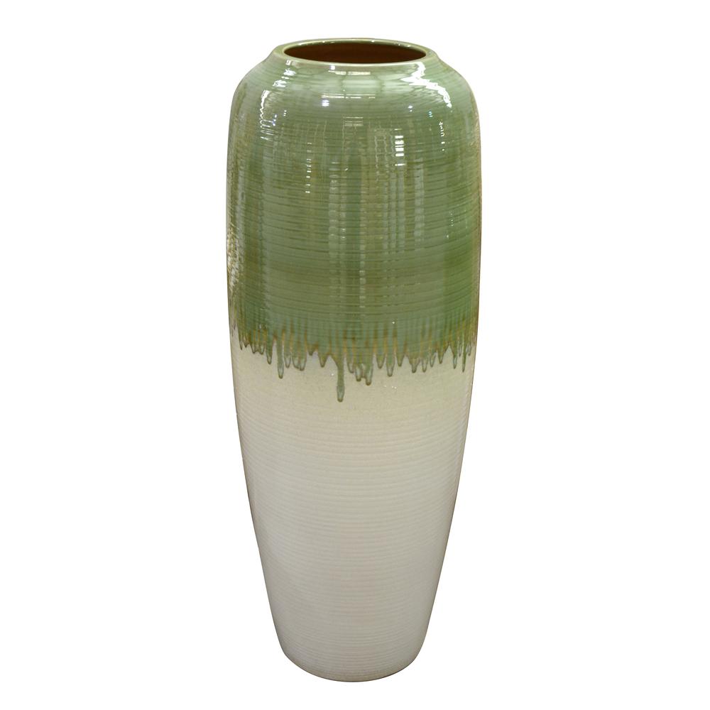 Avocado Green And White Large Vase