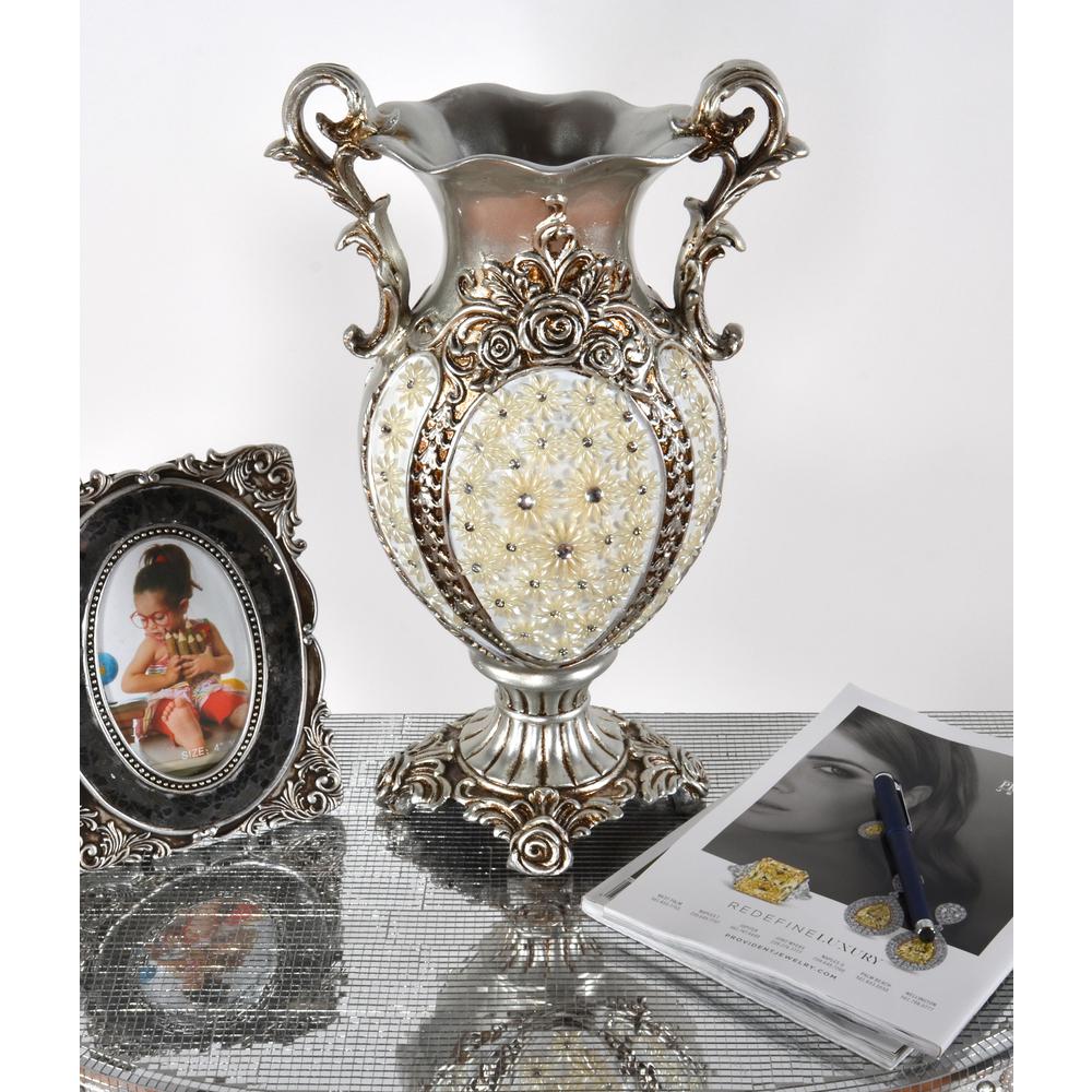 Silver Flower Jeweled Vase