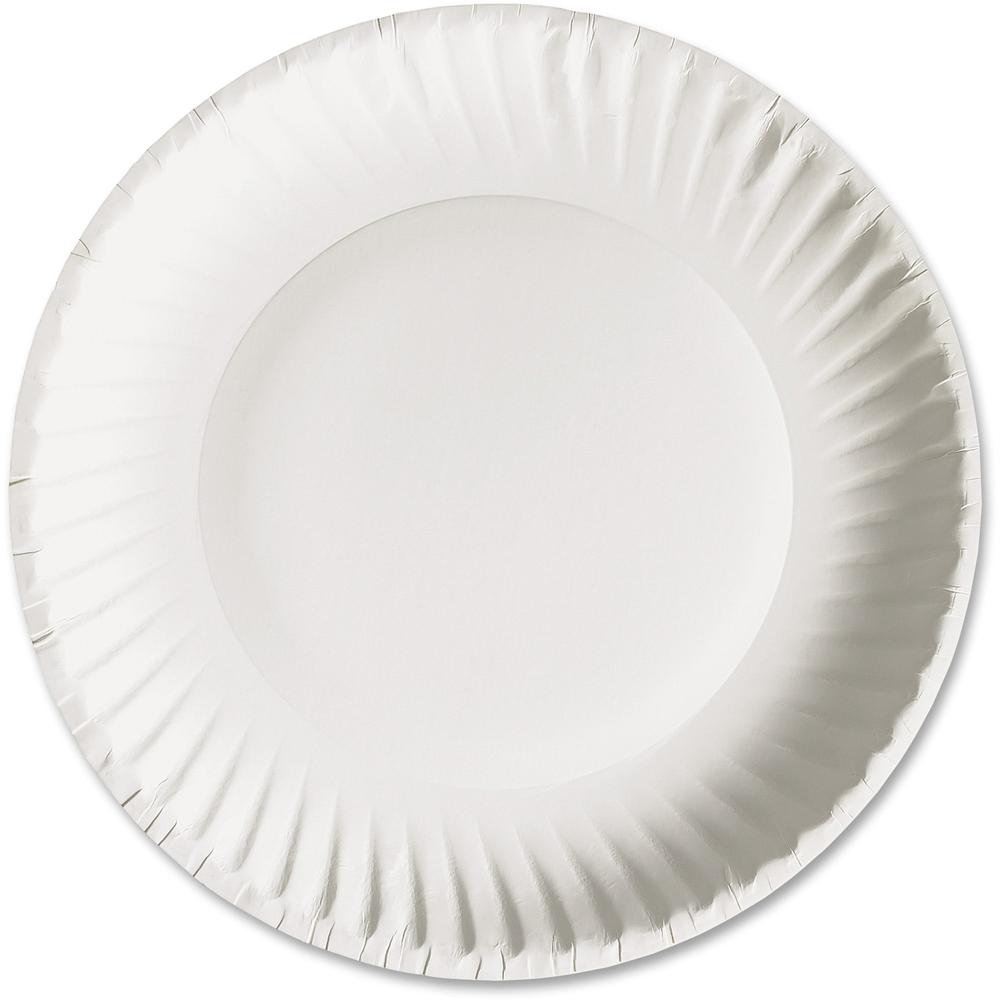 AJM Packaging Green Label Economy Paper Plates - 100 / Bag - Microwave Safe - White - Paper Body - 1200 / Carton