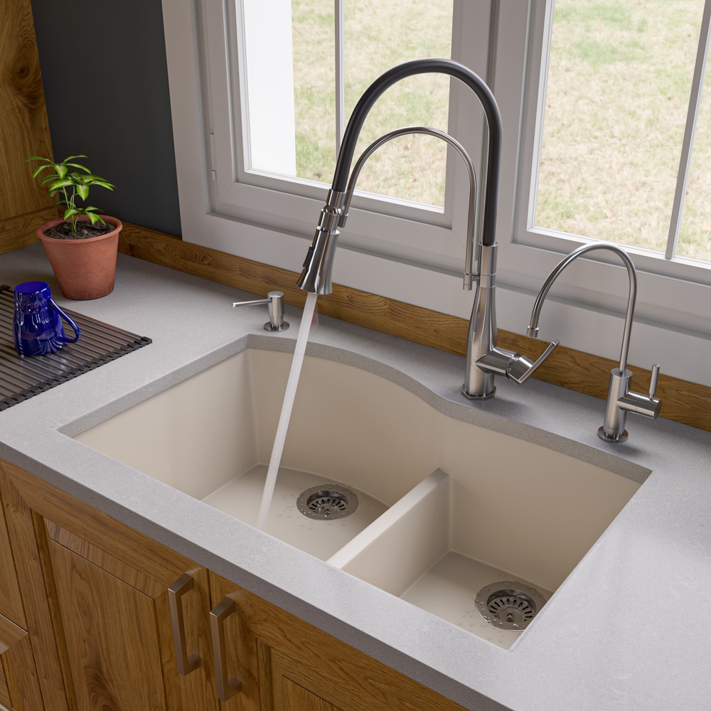 ALFI brand AB3320UM-B Biscuit 33" Double Bowl Undermount Granite Composite Kitchen Sink