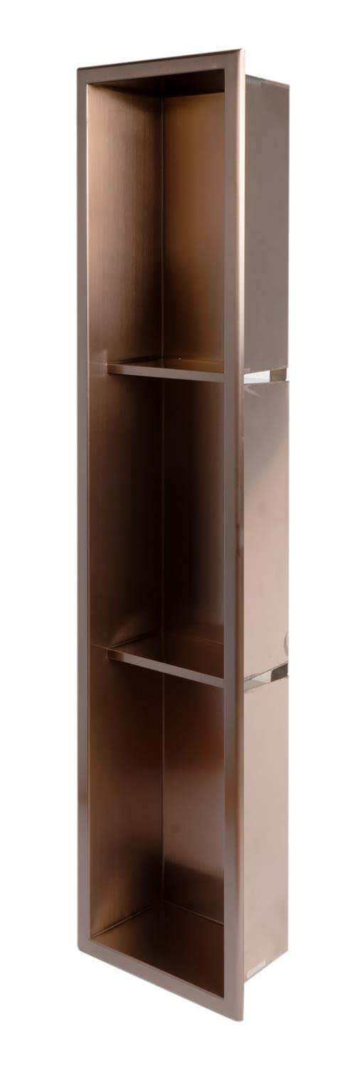 ALFI brand ABNP0836-BC 8" x 36" Brushed Copper PVD Stainless Steel Vertical Triple Shelf Shower Niche