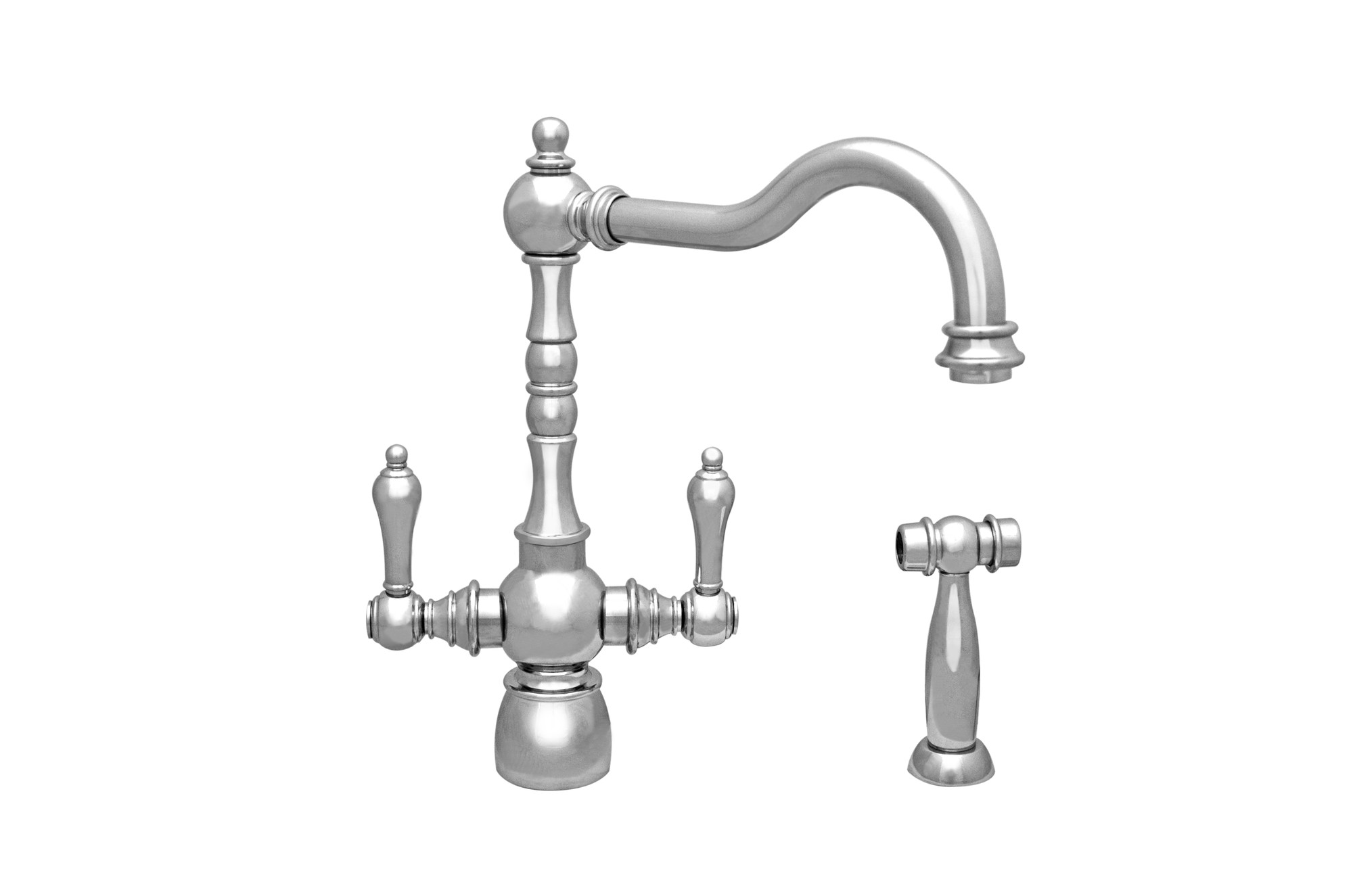 Englishhaus Dual Lever Handle Faucet with Traditional Swivel Spout, Solid Lever Handles and Solid Brass Side Spray