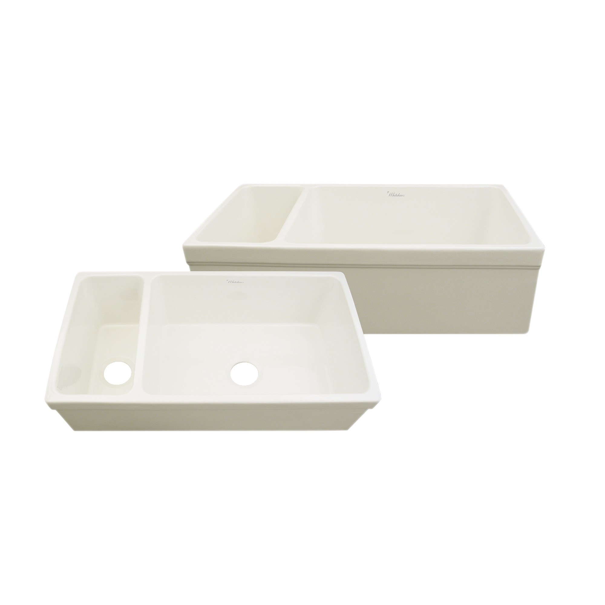 Farmhaus Fireclay Quatro Alcove Large Reversible Sink and Small Bowl with Decorative 2 +" Lip on Both Sides