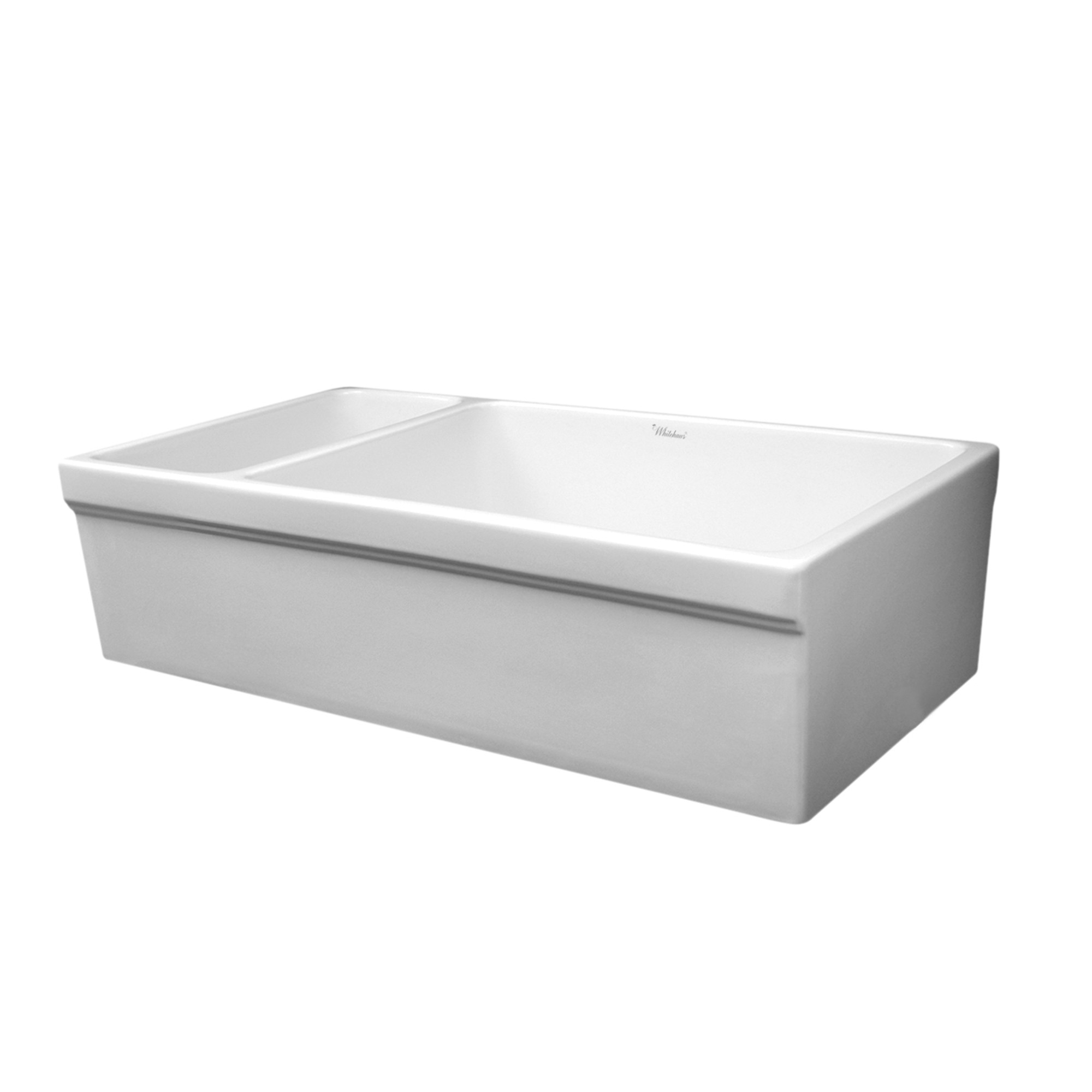 Farmhaus Fireclay Quatro Alcove Large Reversible Sink and Small Bowl with Decorative 2 +" Lip on Both Sides