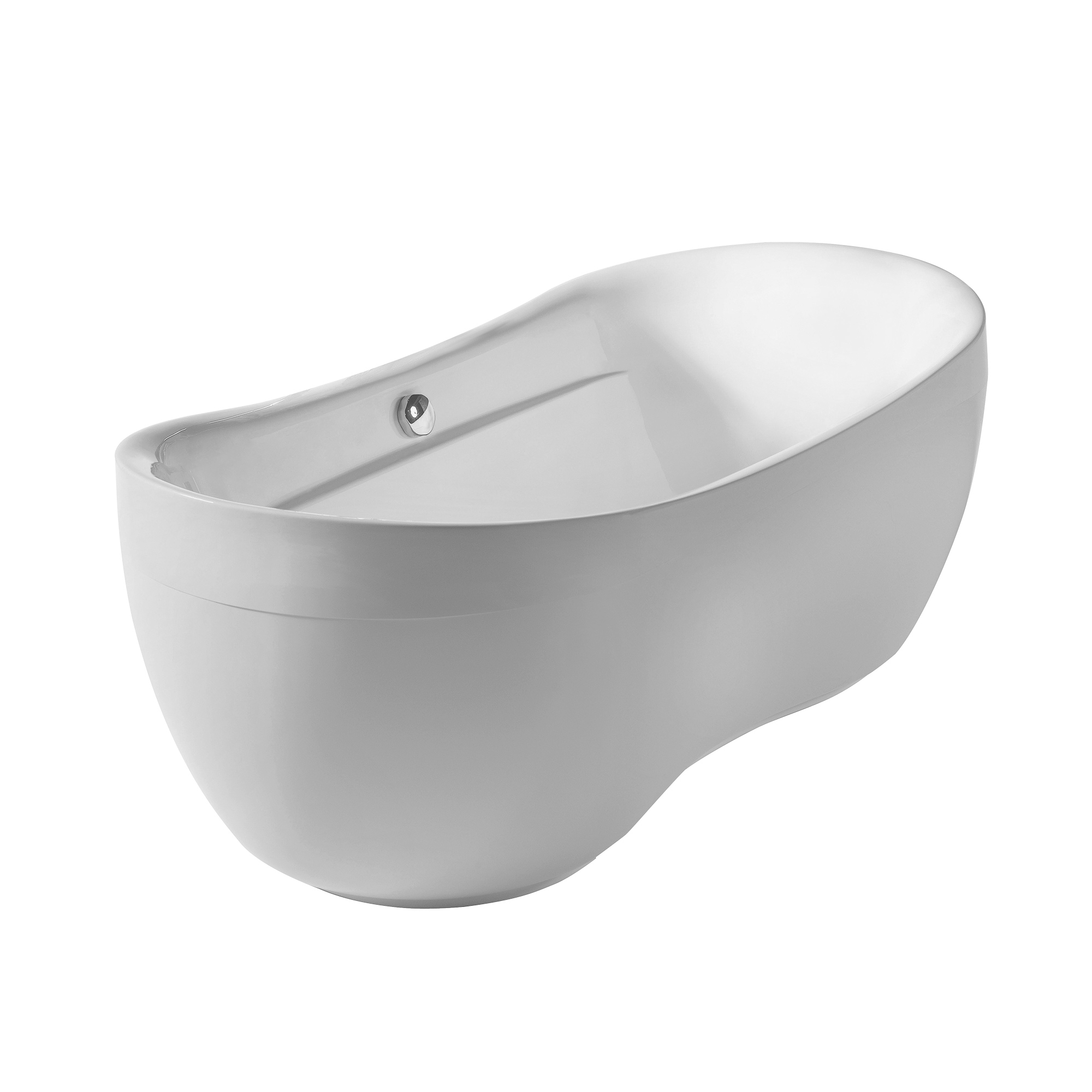 Bathhaus Oval Double Ended Lucite Acrylic Freestanding Bathtub with Curved Rim and a chrome mechanical pop-up waste and chrome c