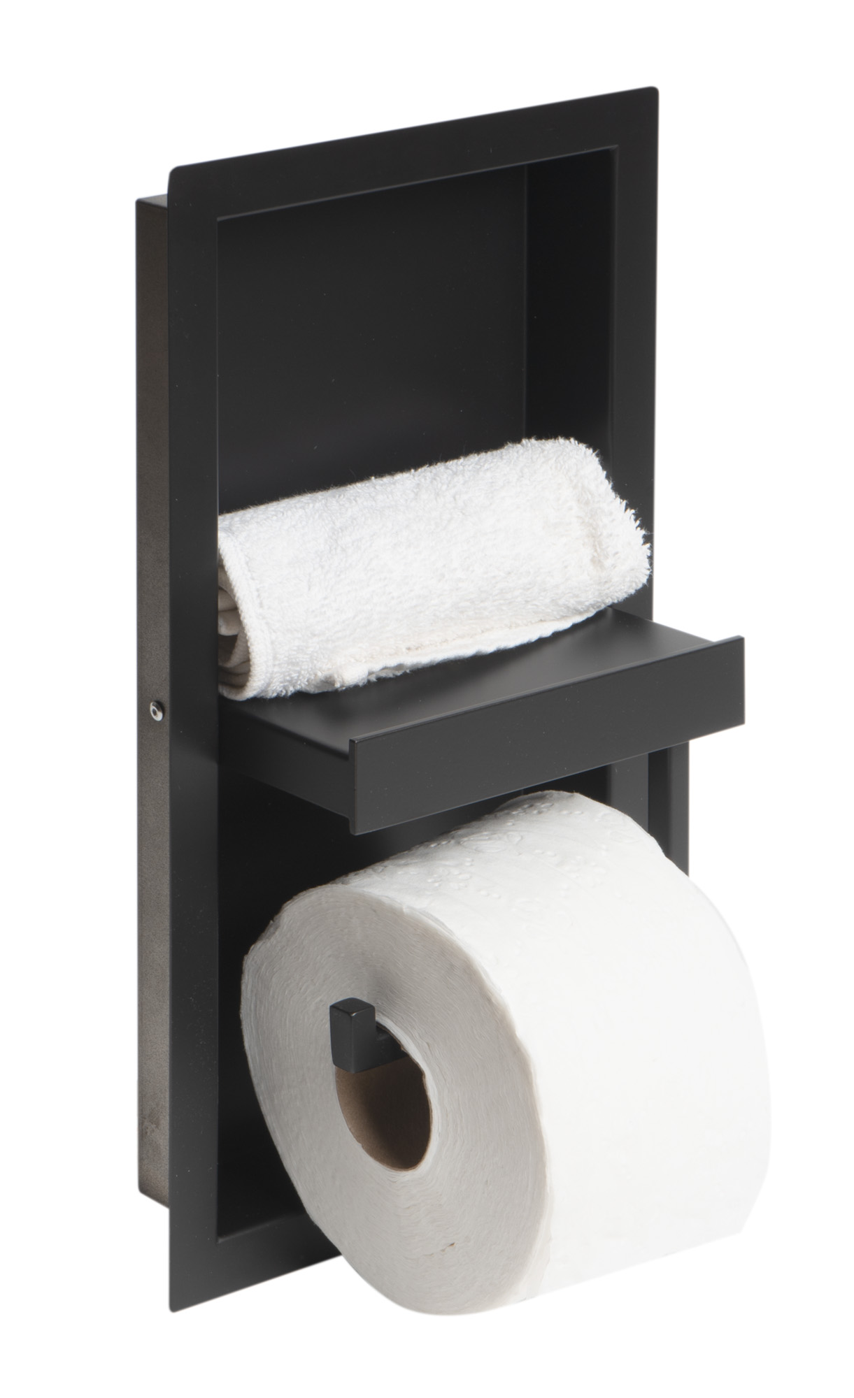 ALFI brand ABTPNC88-BLA Black Matte Stainless Steel Recessed Shelf / Toilet Paper Holder Niche