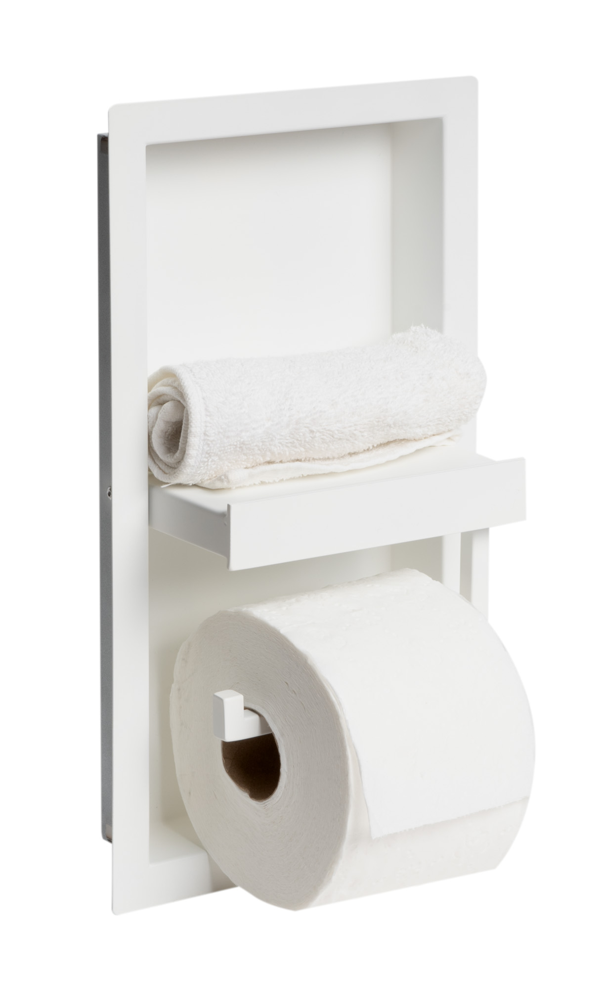 ALFI brand ABTPNC88-W White Matte Stainless Steel Recessed Shelf / Toilet Paper Holder Niche