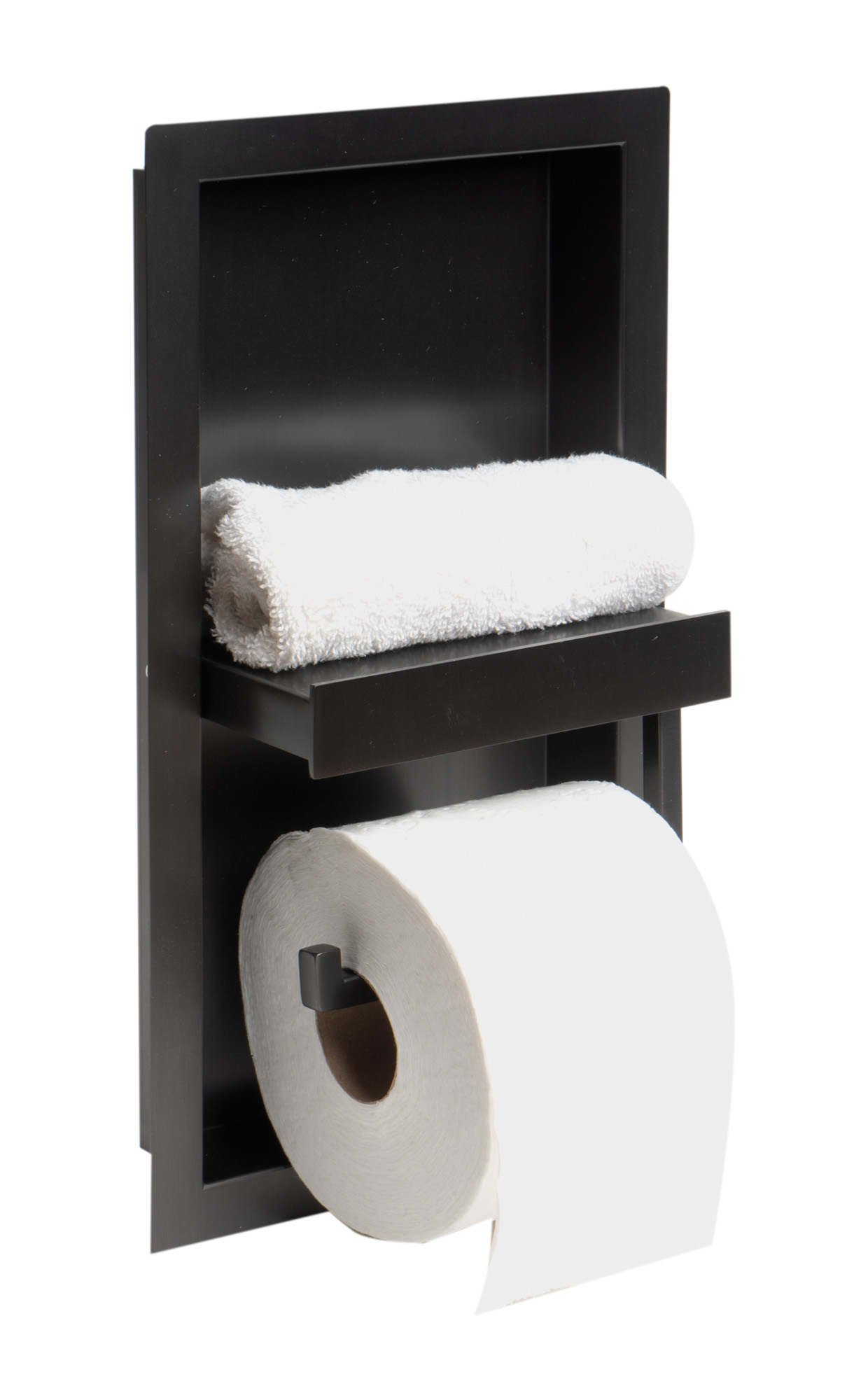 ALFI brand ABTPNP88-BB Brushed Black PVD Stainless Steel Recessed Shelf / Toilet Paper Holder Niche