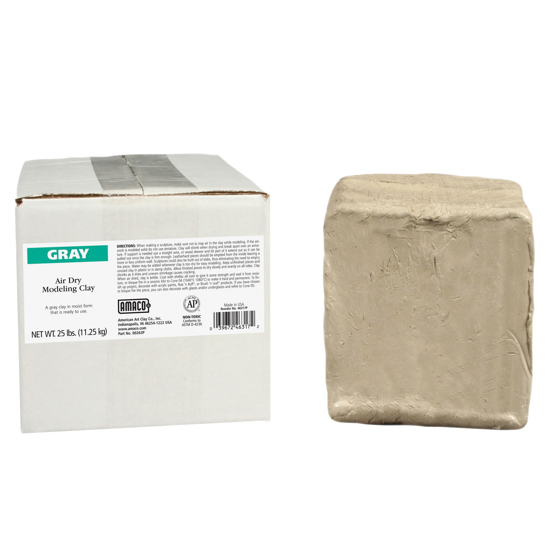 Air Dry Clay, Gray, 25 lbs