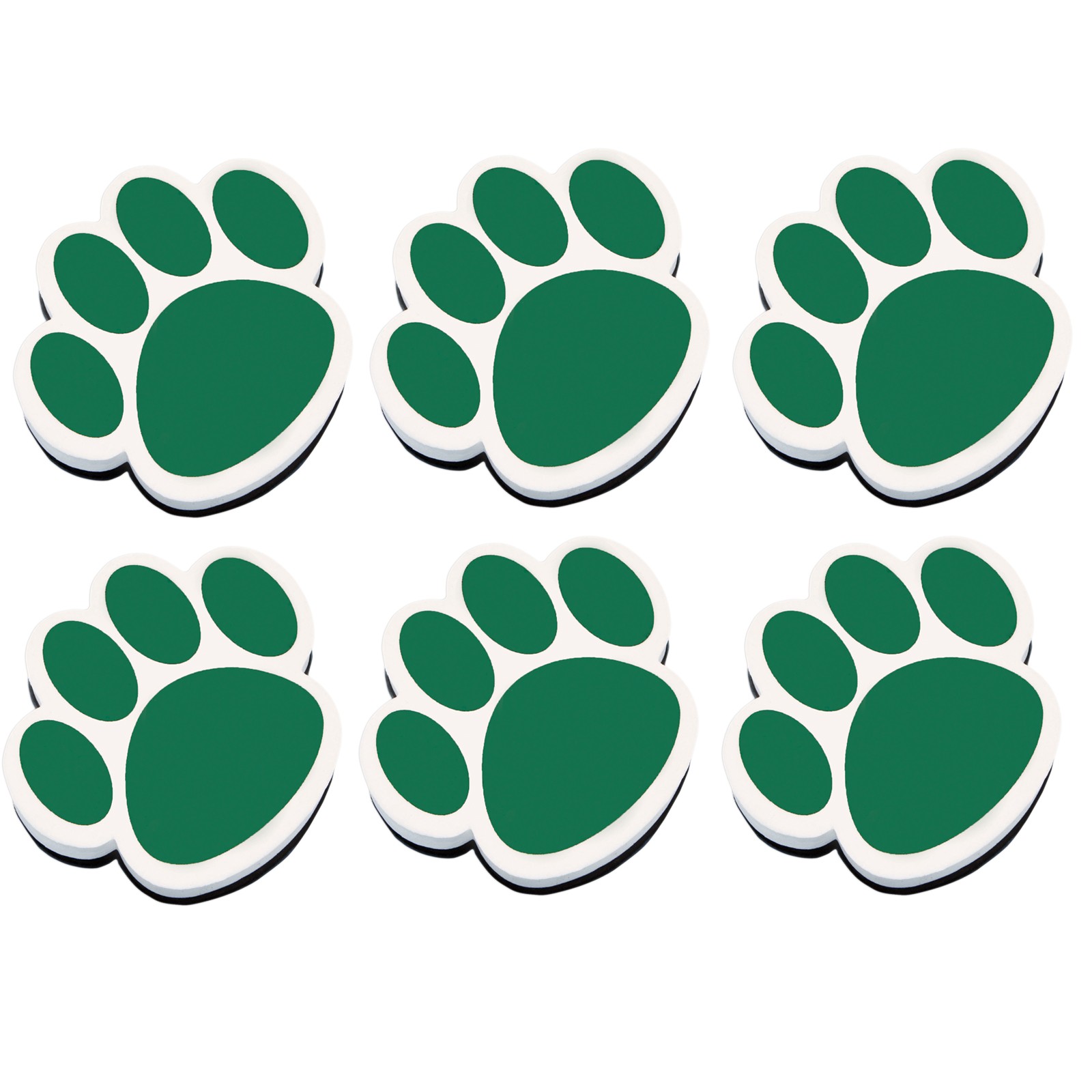 Magnetic Whiteboard Eraser, Green Paw, Pack of 6