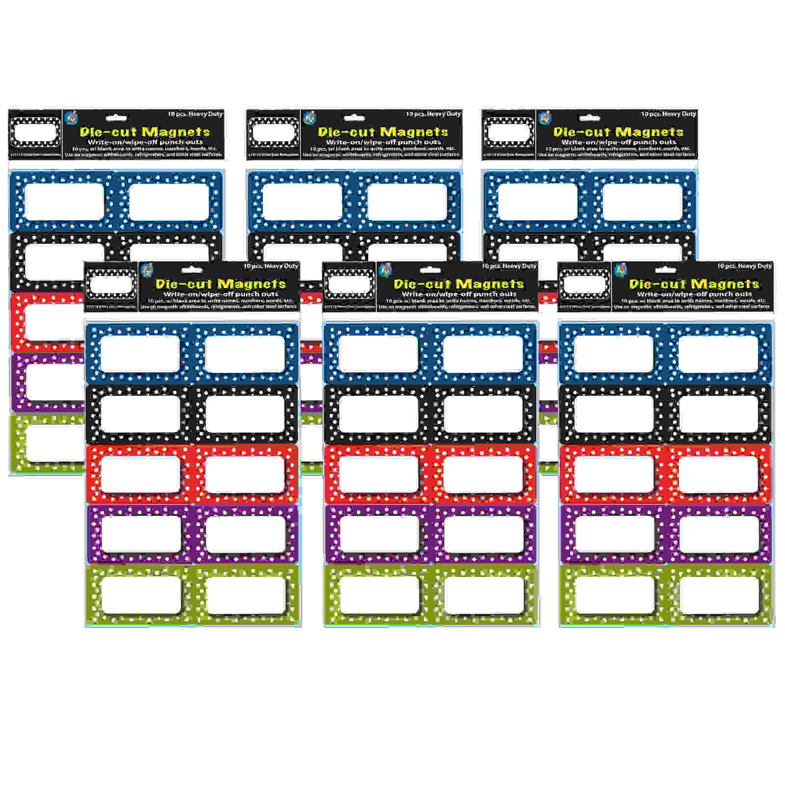 Die-Cut Magnetic Colorful Dots Labels/Nameplates, 10 Per Pack, 6 Packs
