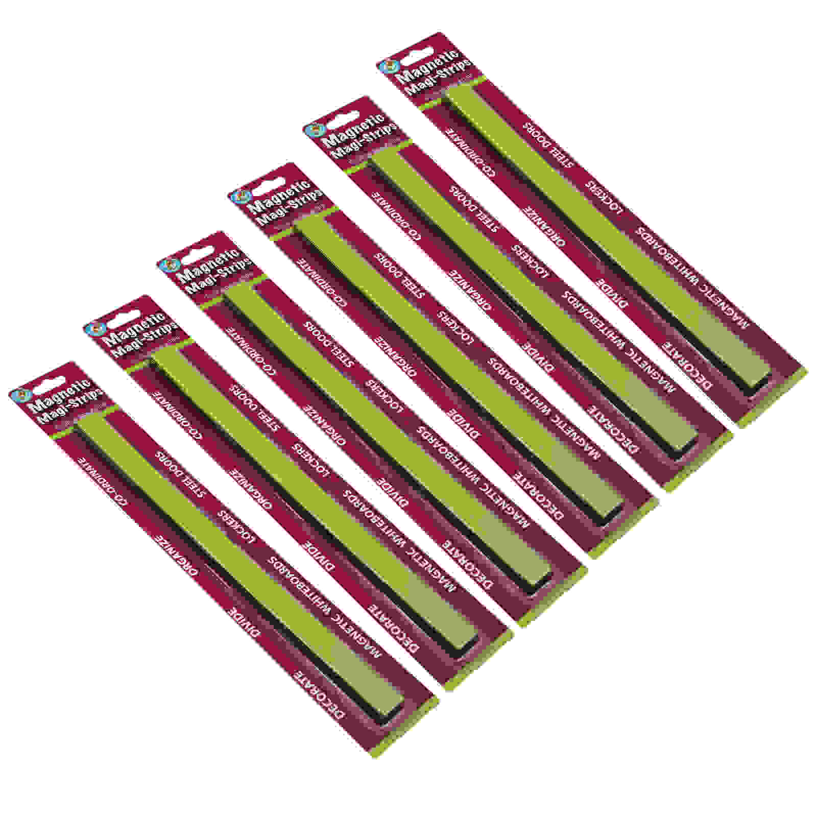Magnetic Magi-Strips, Lime Green, 12 Feet Per Pack, 6 Packs