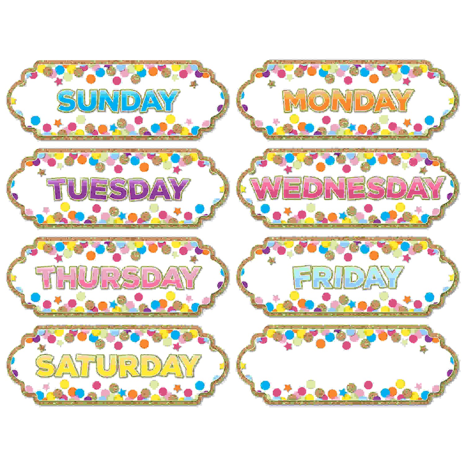 Magnetic Die-Cut Timesavers & Labels, Confetti Days of the Week