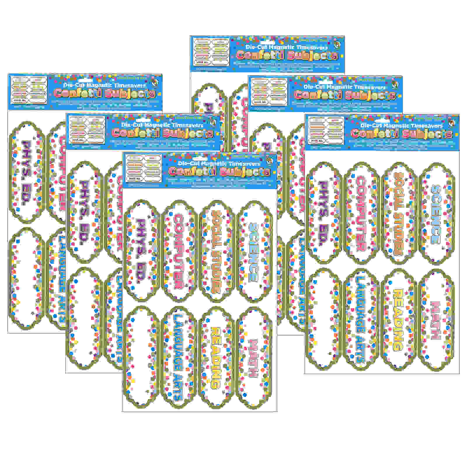 Magnetic Die-Cut Timesavers & Labels, Confetti Classroom Subjects, 8 Per Pack, 6 Packs