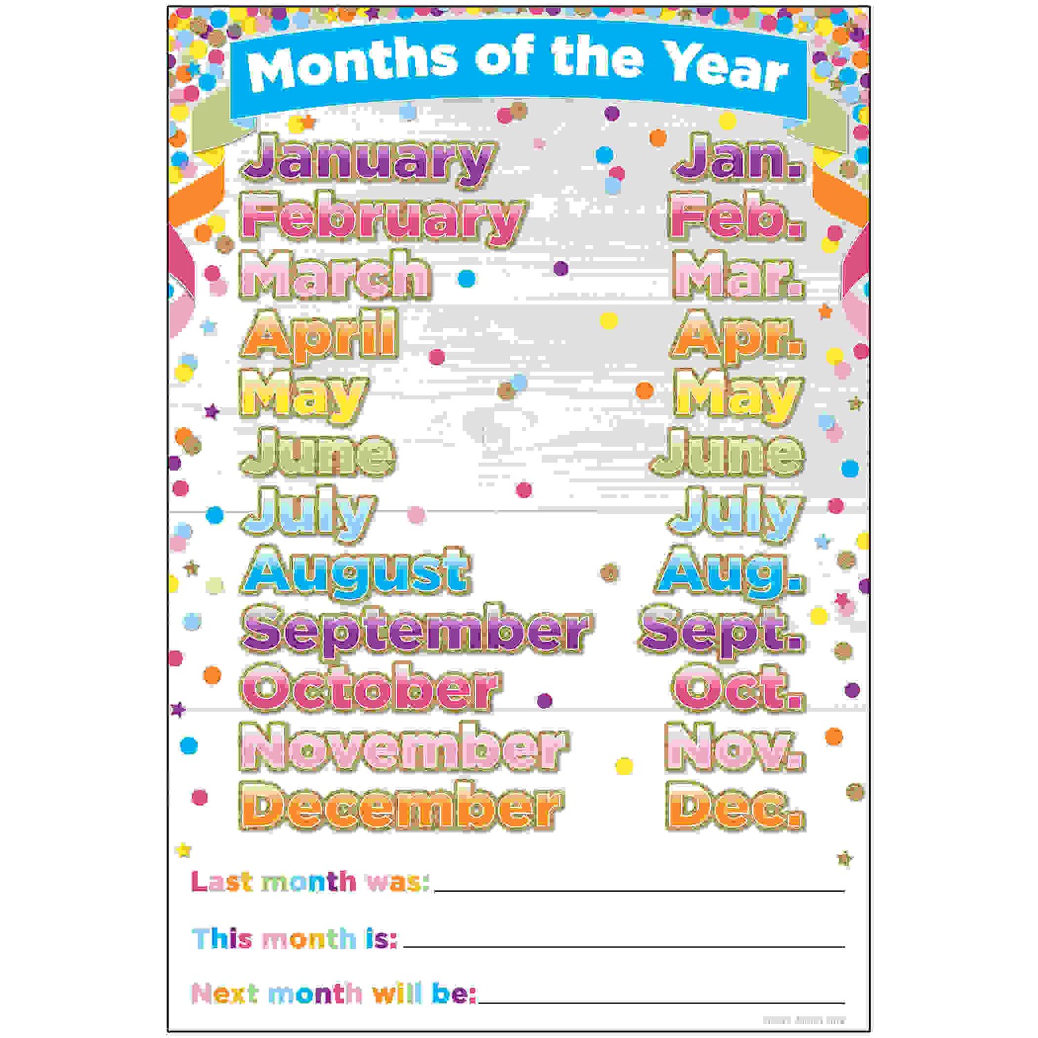 Smart Poly Chart, 13" x 19", Confetti Months of the Year