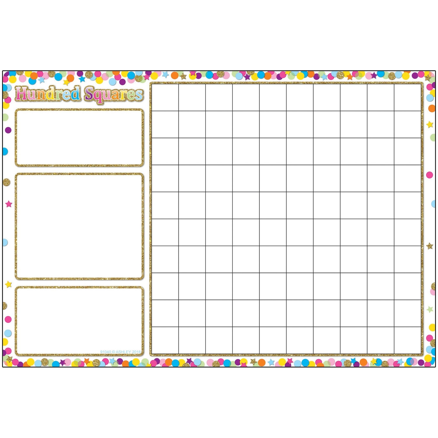 Smart Poly Chart, 13" x 19", Confetti Hundred Squares
