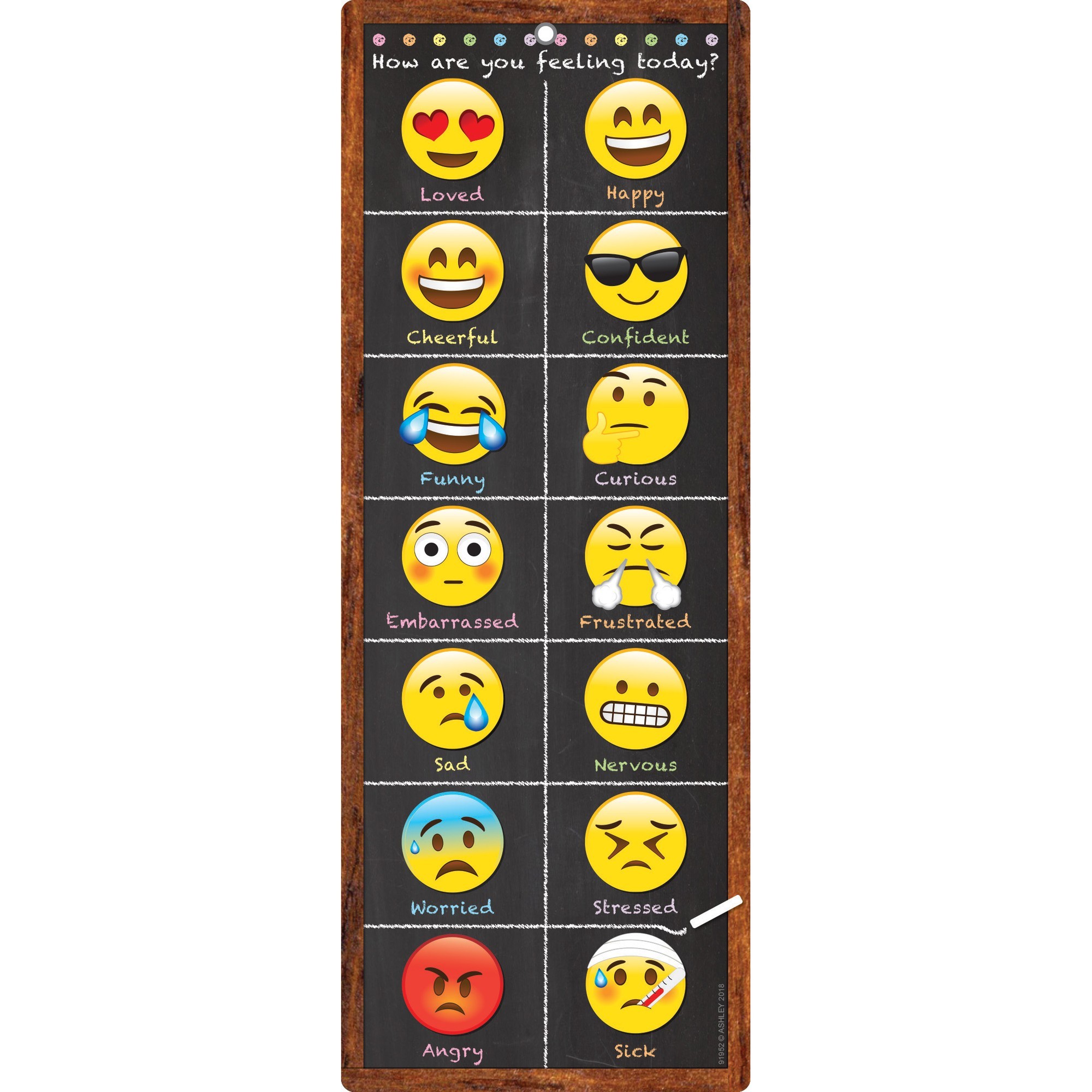 Smart Poly Clip Chart w/Grommet, 9" x 24", Emoji Feelings