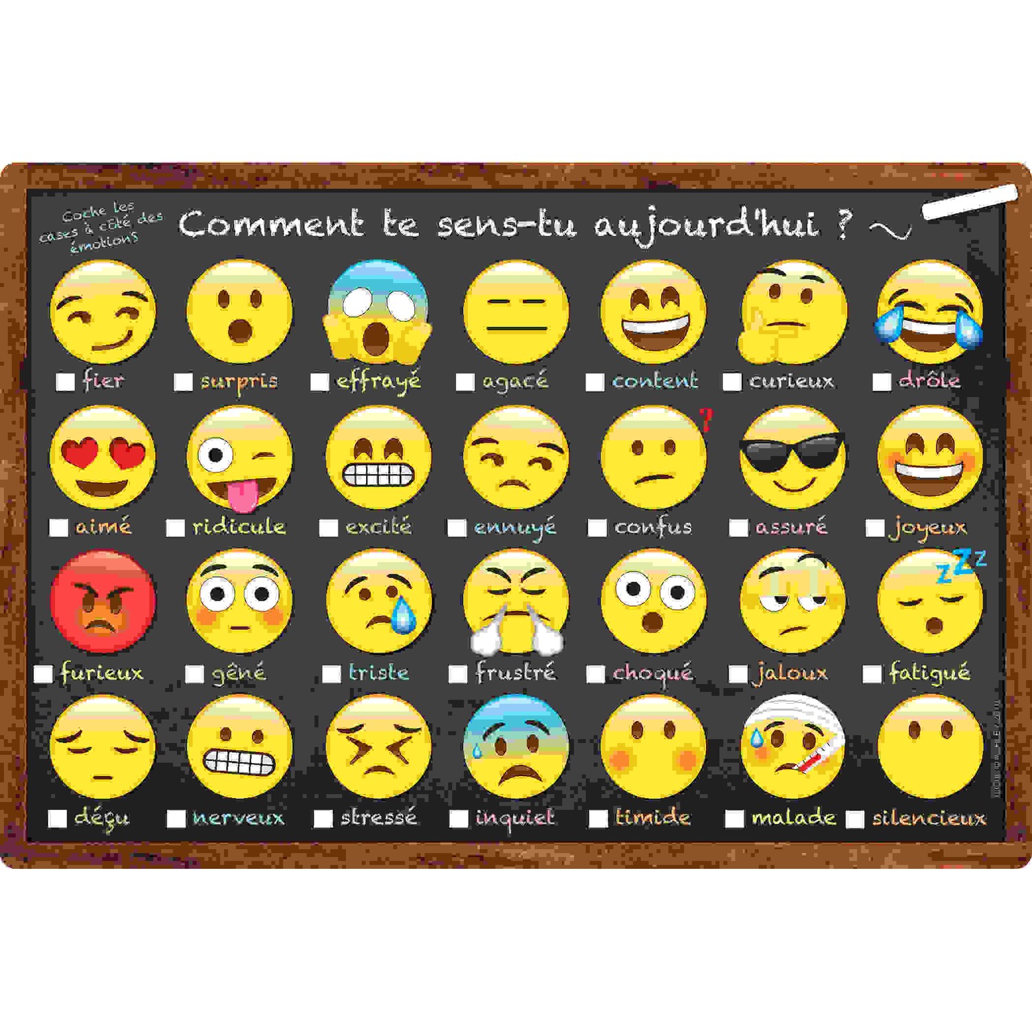 Smart Poly French Immersion Chart, 13" x 19", Emoji, Comment te sens-tu aujourd'hui ? (How Are You Feeling Today?)