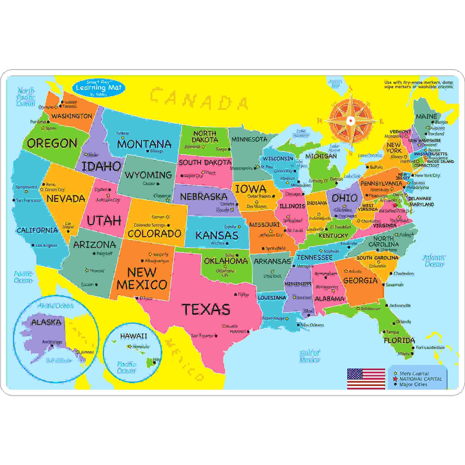 Smart Poly Learning Mat, 12" x 17", Double-Sided, U.S. Basic Map