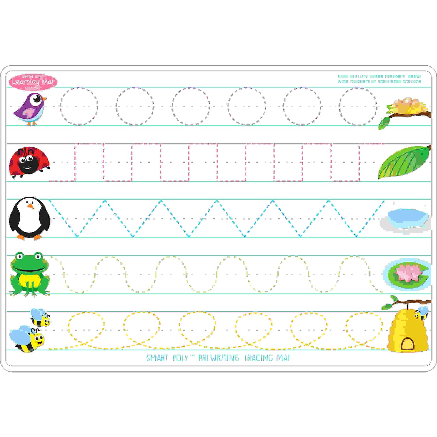 Smart Poly Learning Mat, 12" x 17", Double-Sided, Prewriting & Shape Tracing