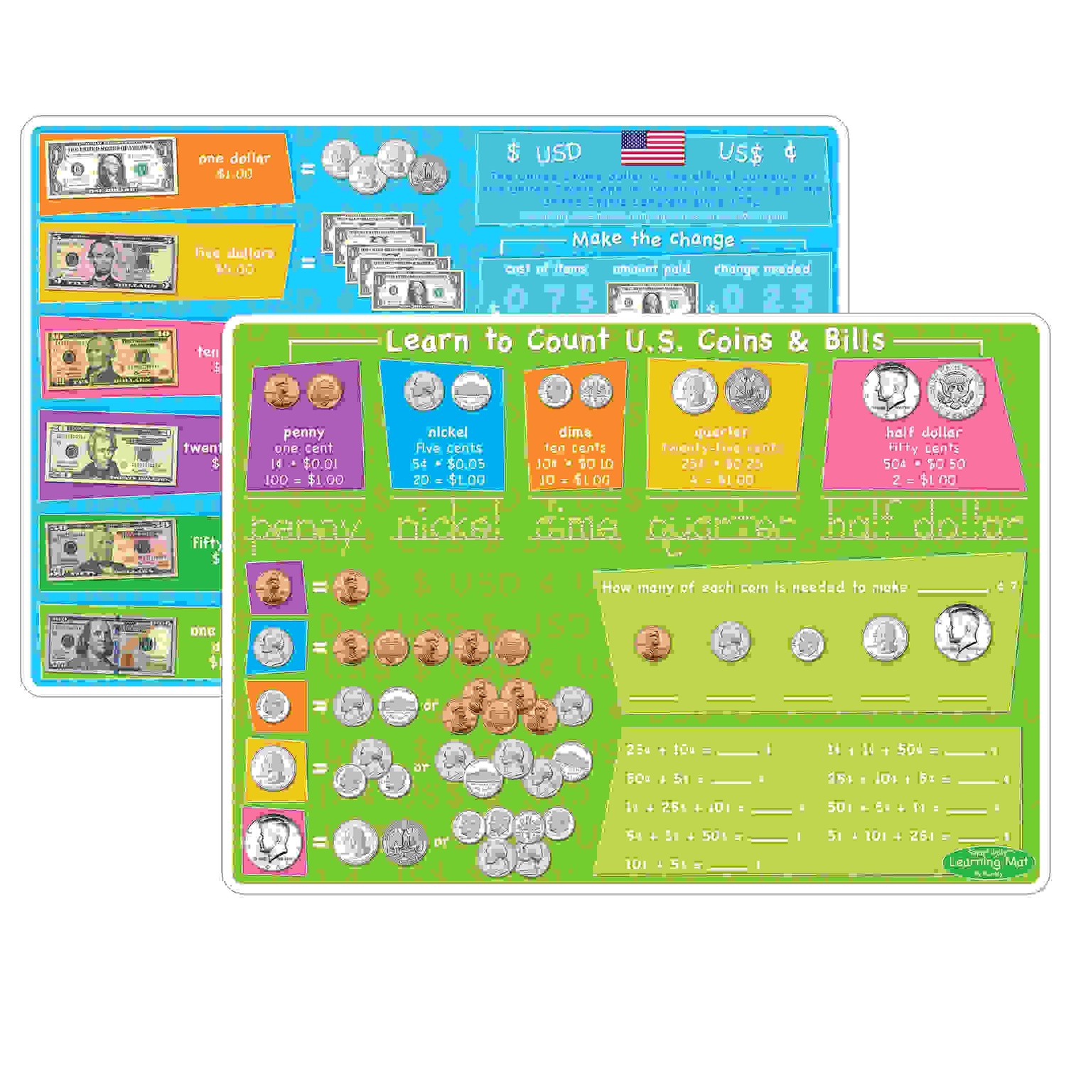 Smart Poly Learning Mat, 12" x 17", Double-Sided, U.S. Currency