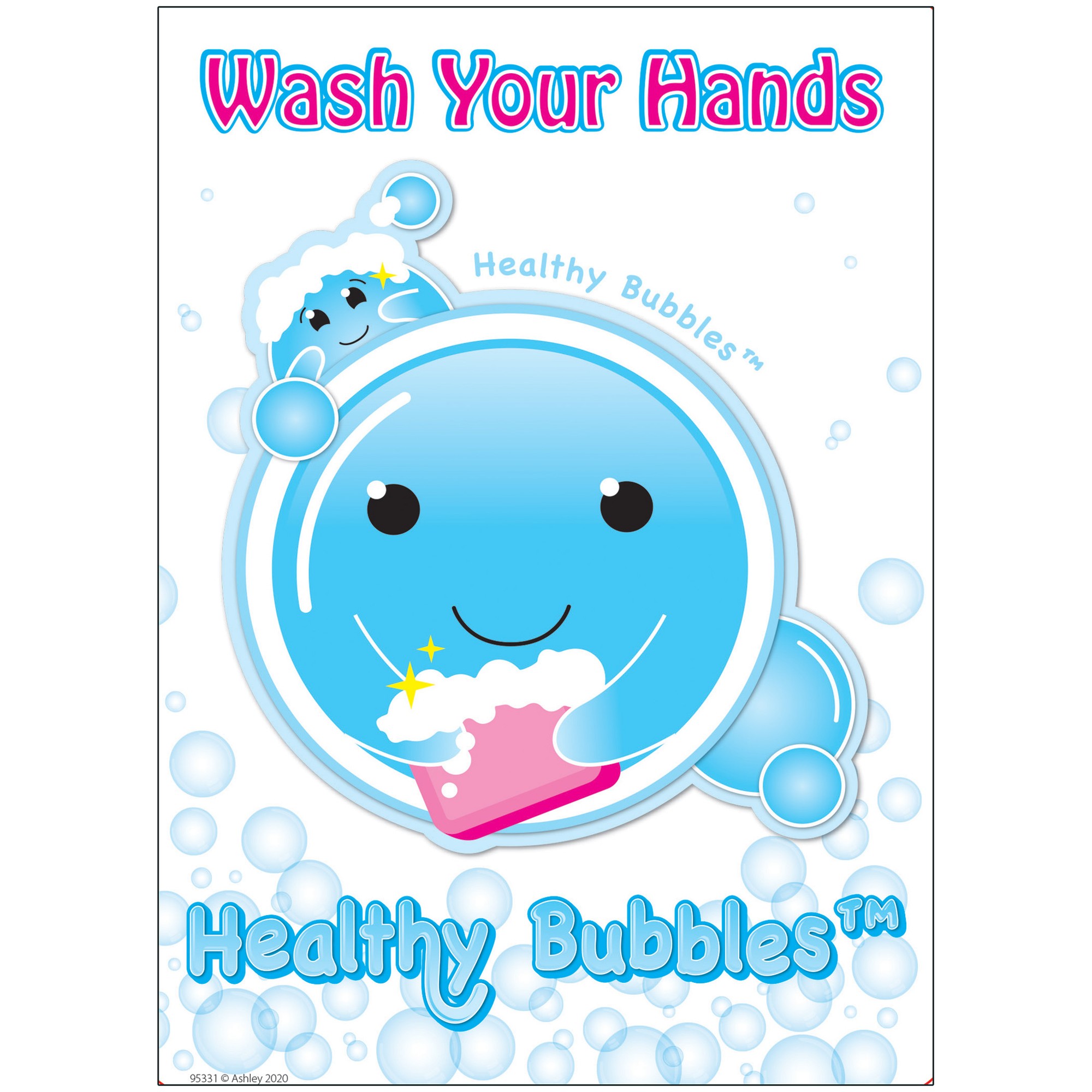 Healthy Bubbles PosterMat Pals Smart Poly Space Savers Cartoon Image Wash your Hands, 13" x 9.5"