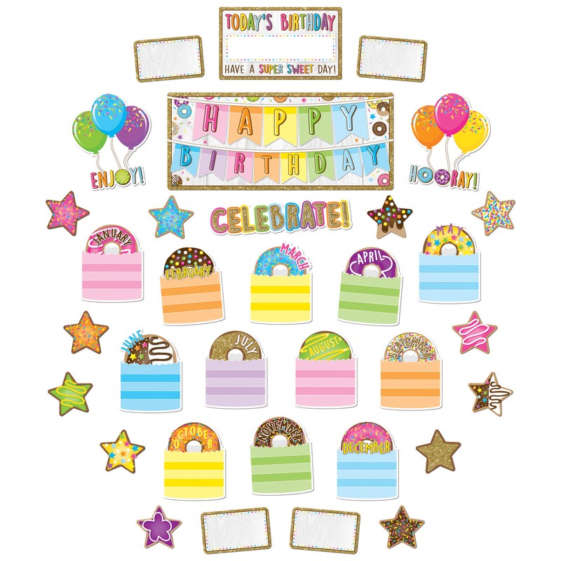 Smart Poly Mini Bulletin Board Set, Birthday Donutfetti Design, 33 Pieces