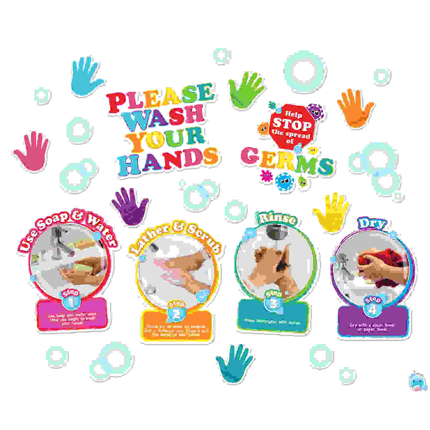 Healthy Bubbles Smart Poly Mini Bulletin Board Set Washing Your Hands Set, 36 Pieces