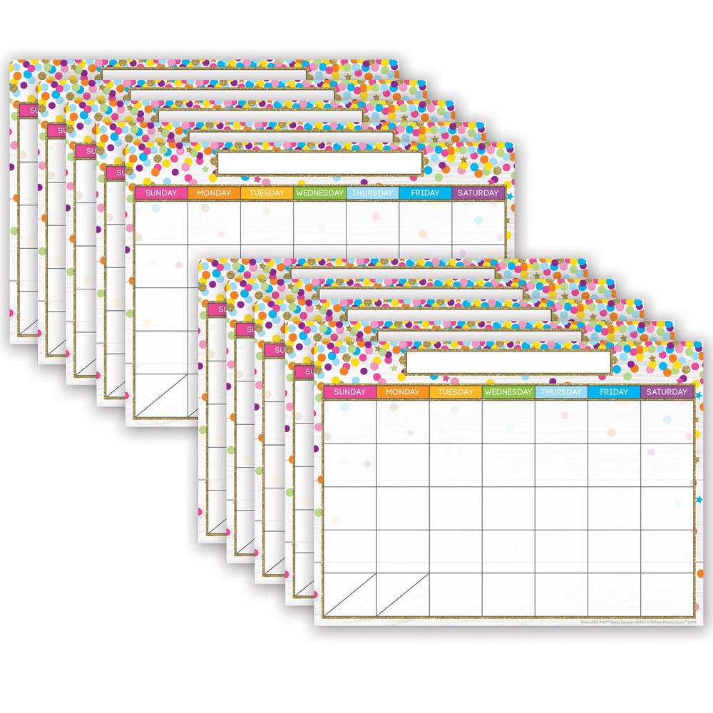 Smart Poly PosterMat Pals Space Savers, 13" x 9-1/2", Calendar Confetti Style, Pack of 10
