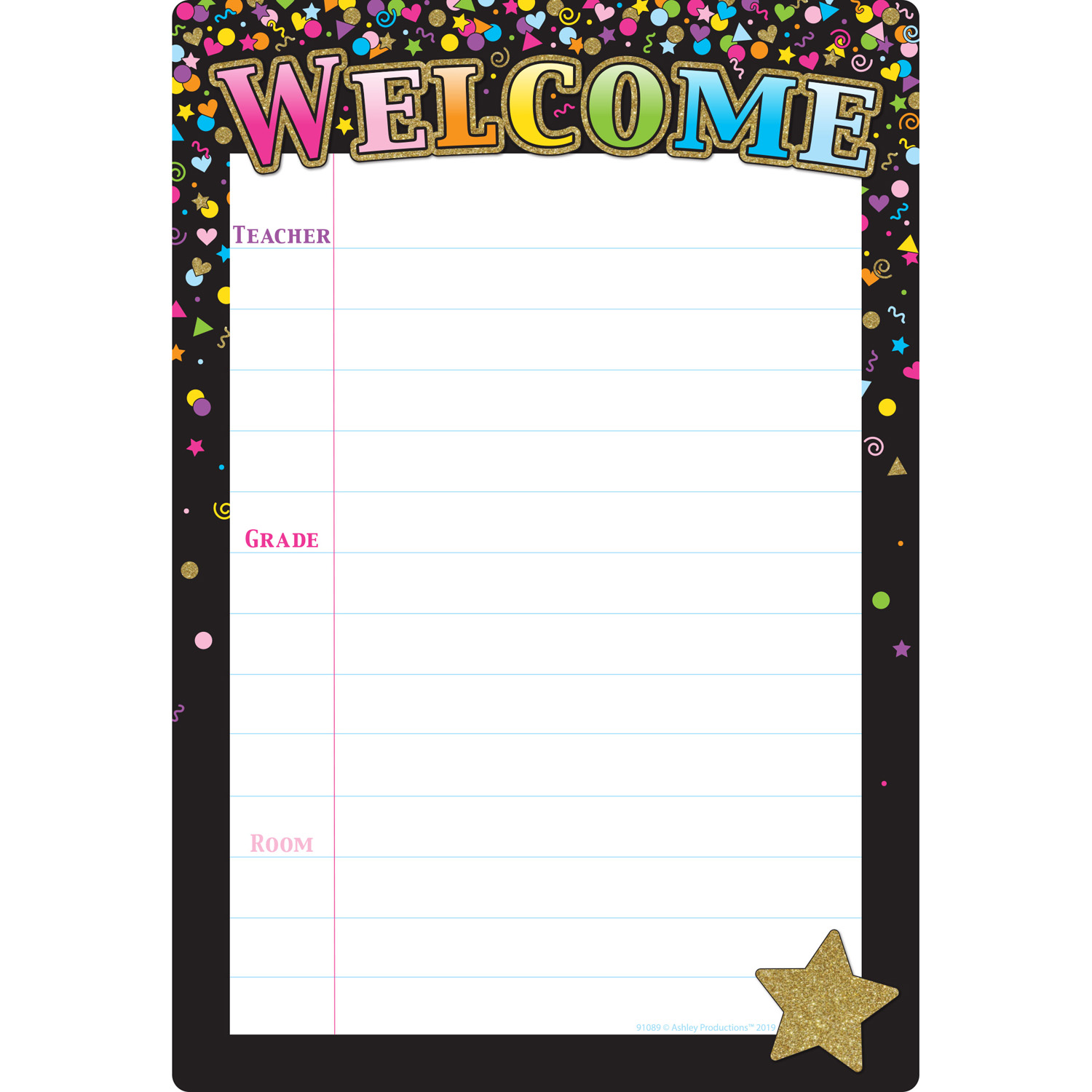 Smart Poly Chart Black Confetti Welcome, 13" x 19"