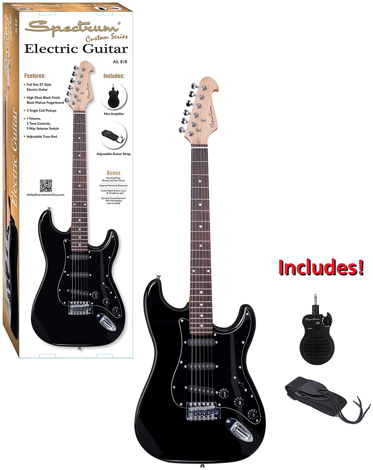 Spectrum AIL 81B Black Full Size Electric Guitar