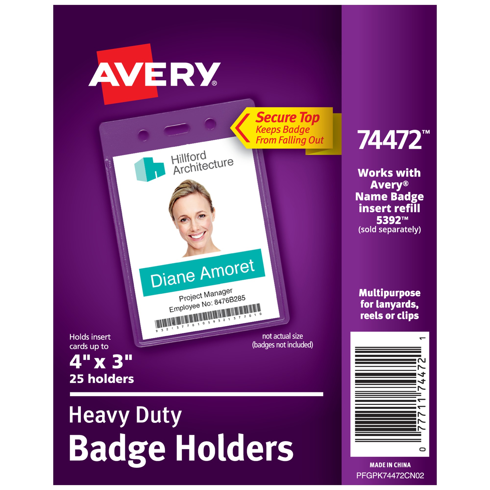 Heavy-Duty Badge Holders, Portrait, 4" x 3", 25 Holders