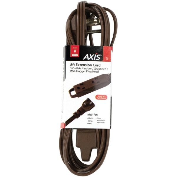 Axis 45504 3-Outlet Brown Wall-Hugger Indoor Grounded Extension Cord, 8ft