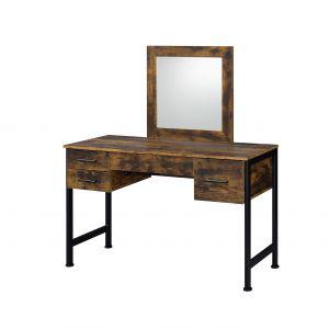 Juvanth Rustic Oak & Black Finish Vanity Desk & Mirror