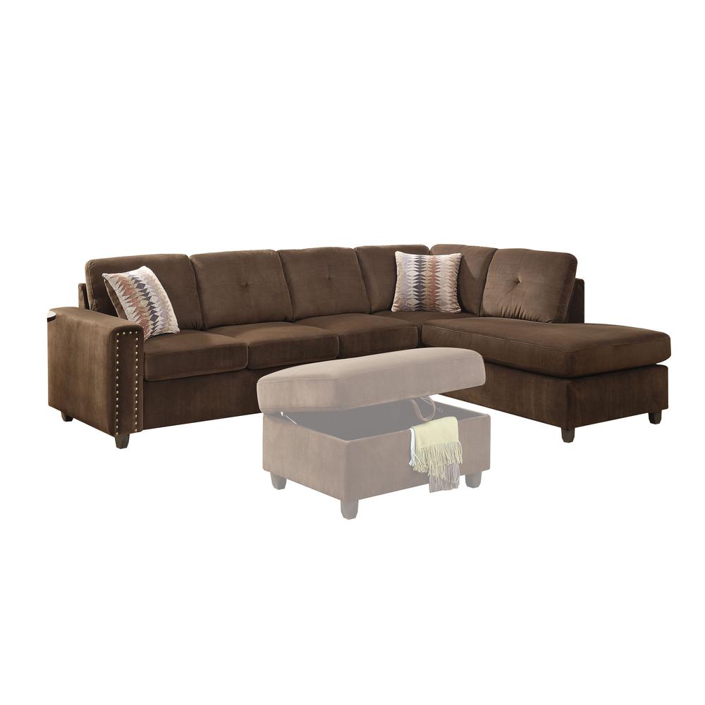 Belville Sectional Sofa w/Pillows (Reversible), Chocolate Velvet (1Set/2Ctn)