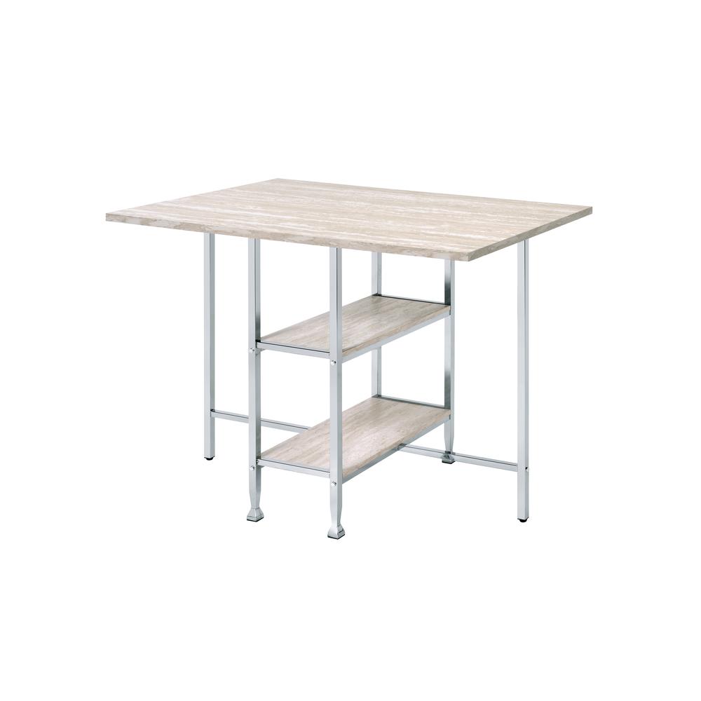 Counter High Table, Antique White & Chrome Finish 74005