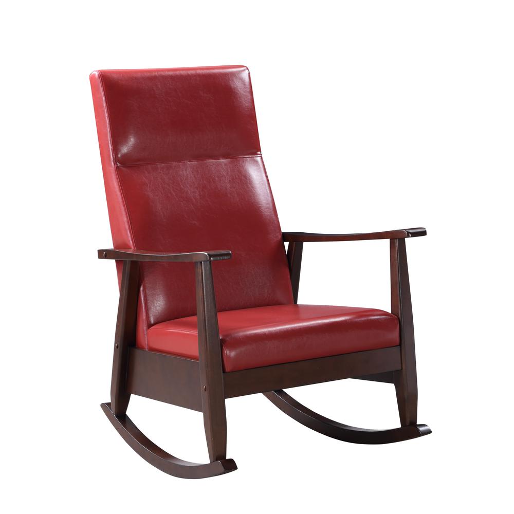 Raina Rocking Chair, Red PU & Espresso Finish (59931)