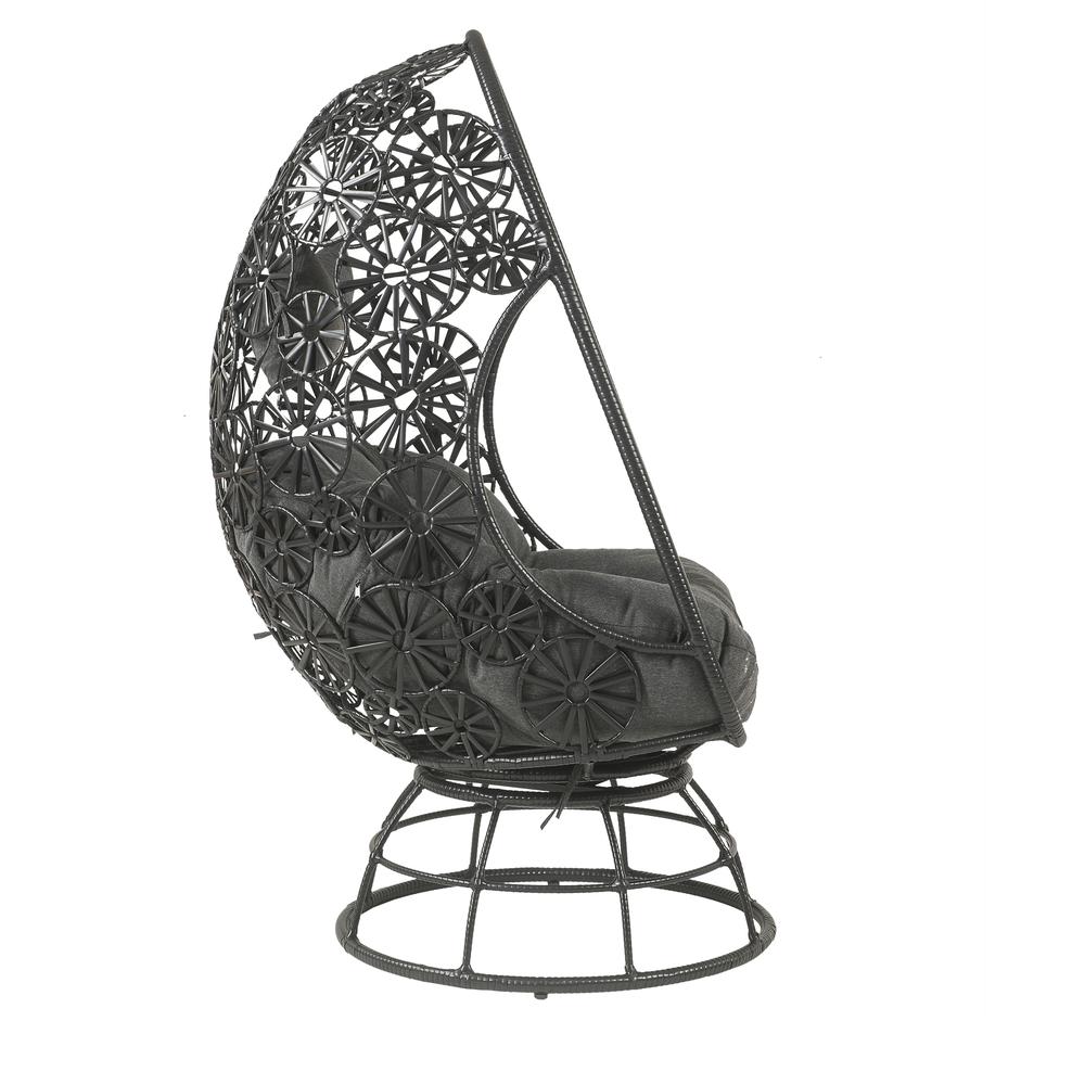 Hikre Patio Lounge Chair & Side Table, Clear Glass, Charcoal Fabric & Black Wicker (45113)