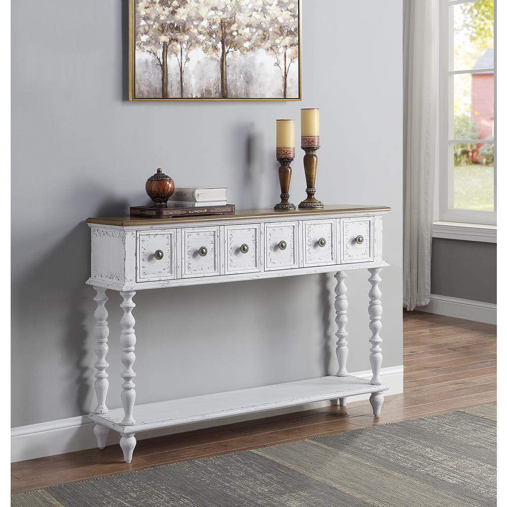 ACME Bence Console Table, Dark Charcoal & Antique White Finish