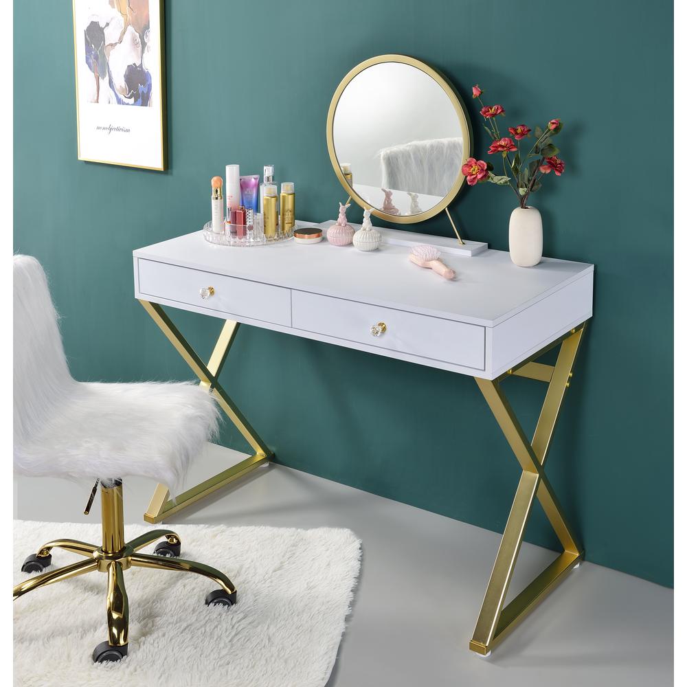ACME Coleen Vanity Desk w/Mirror & Jewelry Tray, Chrome-Finish