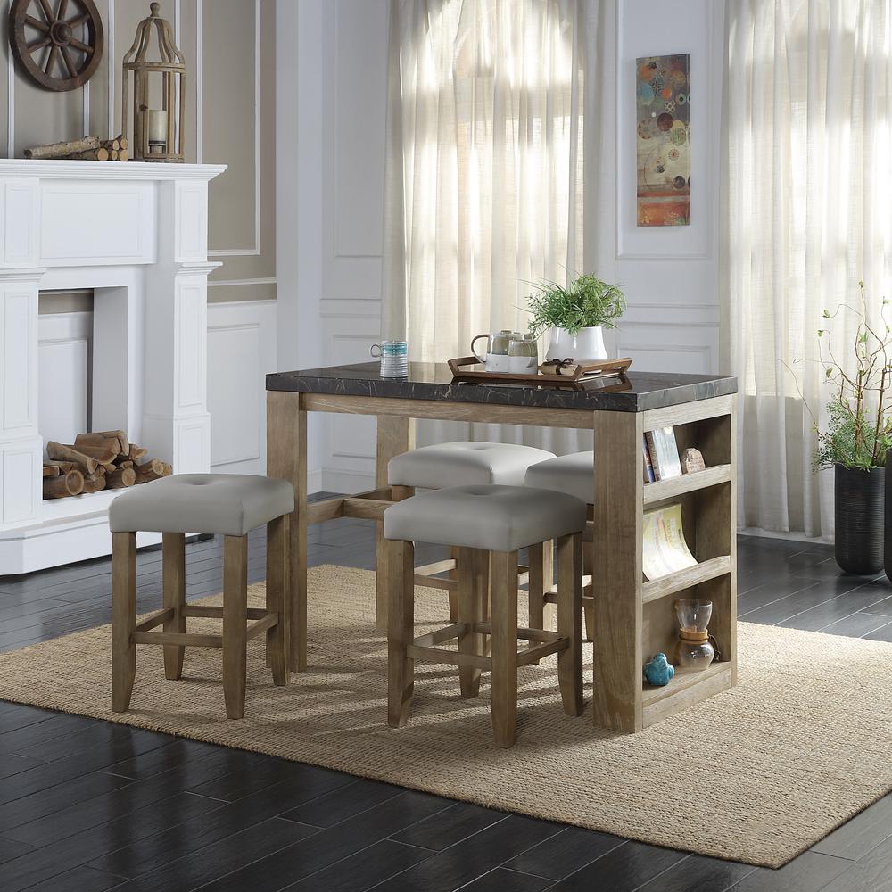 ACME Charnell Counter Heigh Table , Marble & Oak Finish