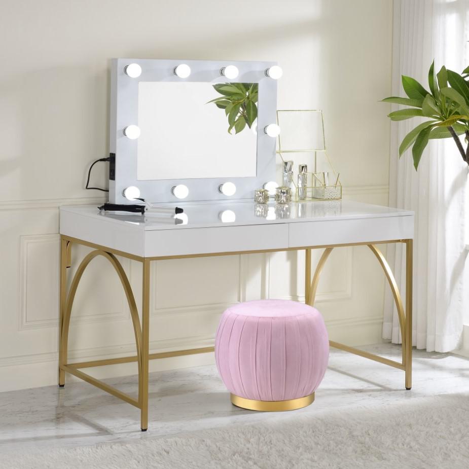 ACME Lightmane Vanity Desk , White High Gloss & Gold Finish