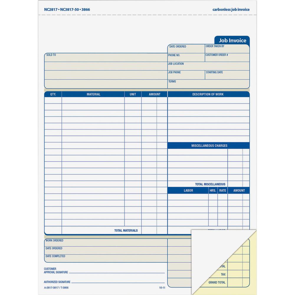 Adams Contractor Forms - 100 Sheet(s) - 2 PartCarbonless Copy - 8.50" x 11.43" Form Size - White - 1 Each