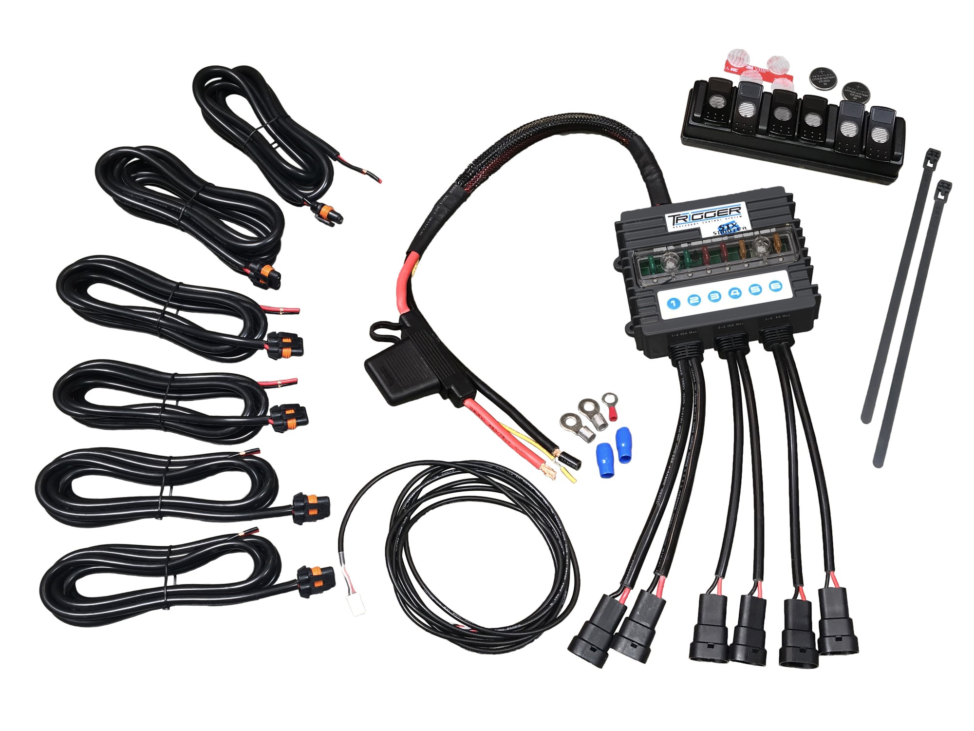 6 CHANNEL TRIGGER SYSTEM WITH RELAY. HARNESS & RF/BLUETOOTH WIRELESS REMOTE